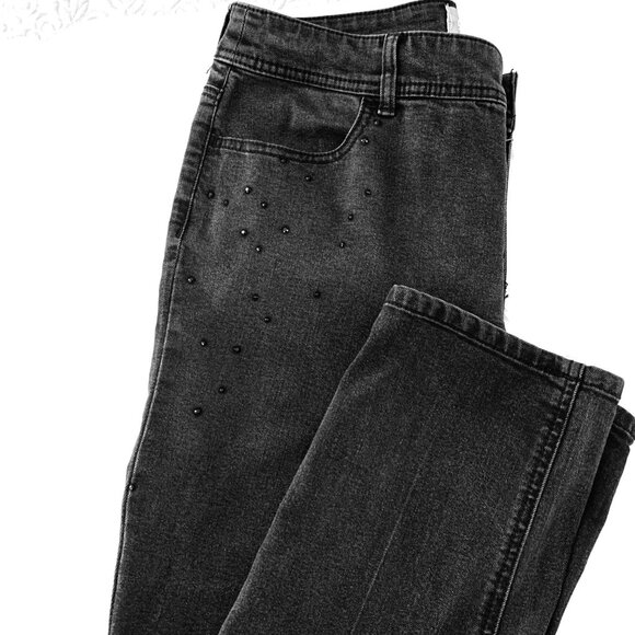 CHICIOS JEANS Washed Grey Color Subtle Black Rhinestone Pocket Sz 1 R - Picture 8 of 12